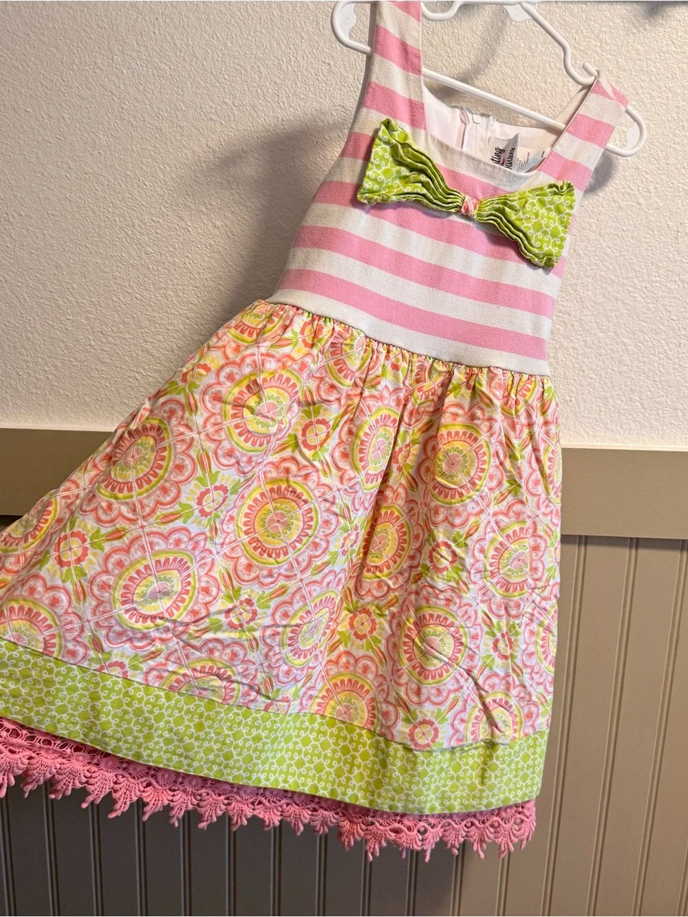 Counting Daisies | Girls Pink & Lime Bow-Accent Dress